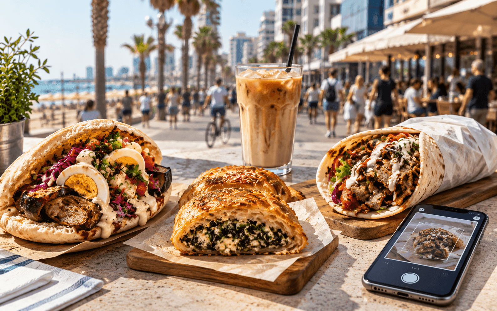 Calories in Tel Aviv Street Food: Sabich, Bourekas, Shawarma & Iced Coffee